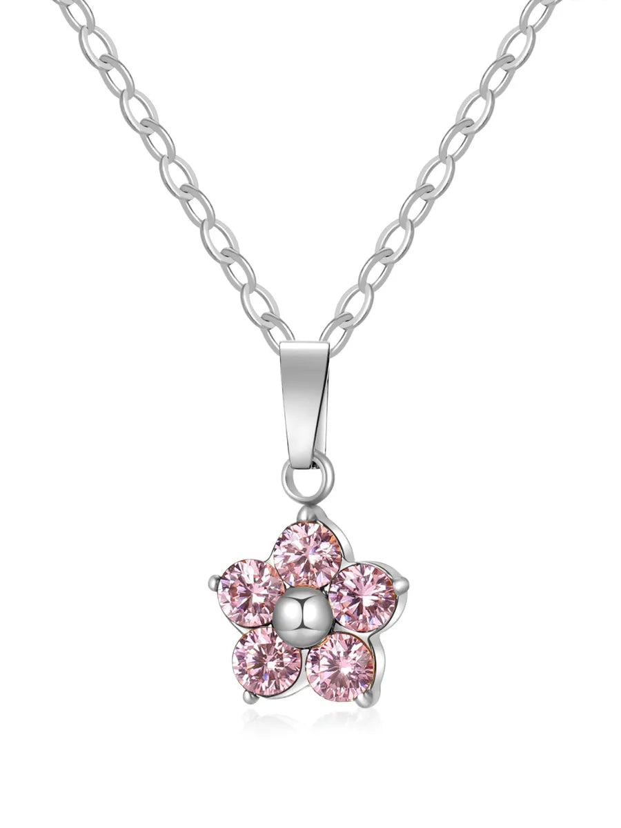 304 Stainless Steel Simple Style Classic Style Inlay Flower Zircon Pendant Necklace