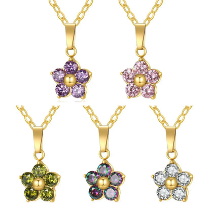 304 Stainless Steel Simple Style Classic Style Inlay Flower Zircon Pendant Necklace