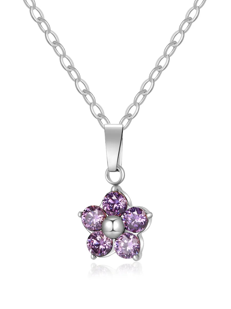 304 Stainless Steel Simple Style Classic Style Inlay Flower Zircon Pendant Necklace