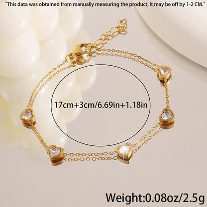 Simple Style Classic Style Heart Shape 304 Stainless Steel 18K Gold Plated Zircon Bracelets In Bulk