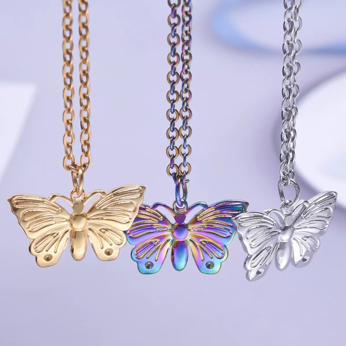 304 Stainless Steel Simple Style Classic Style Plating Butterfly Pendant Necklace