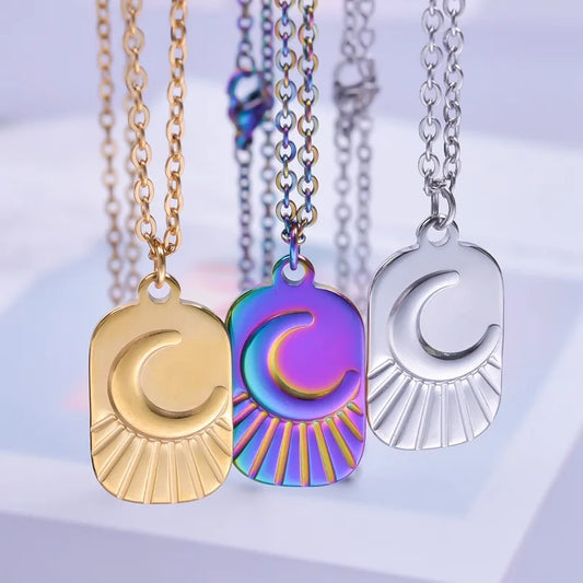 304 Stainless Steel Simple Style Classic Style Plating Moon Pendant Necklace