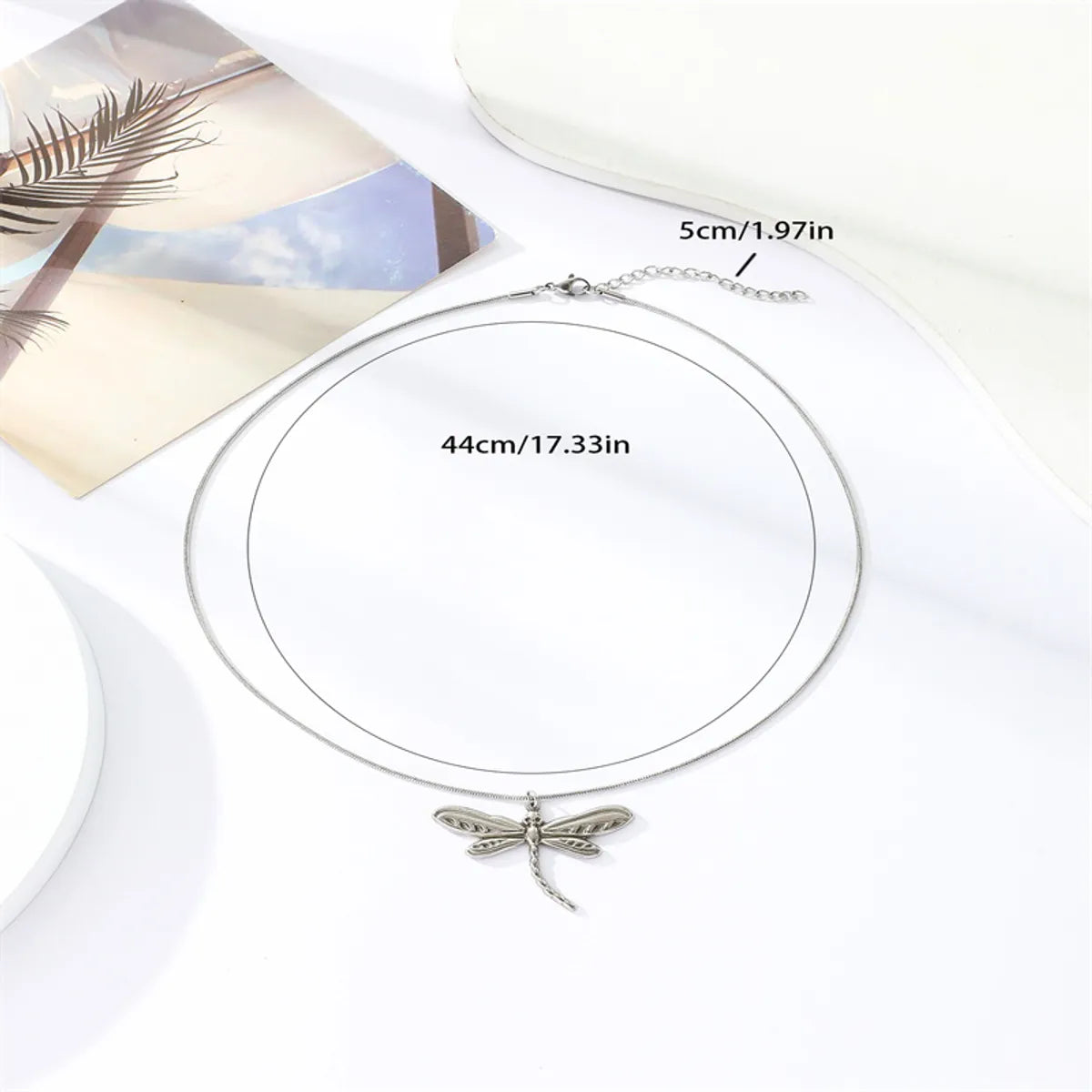 304 Stainless Steel Simple Style Commute Dragonfly Pendant Necklace