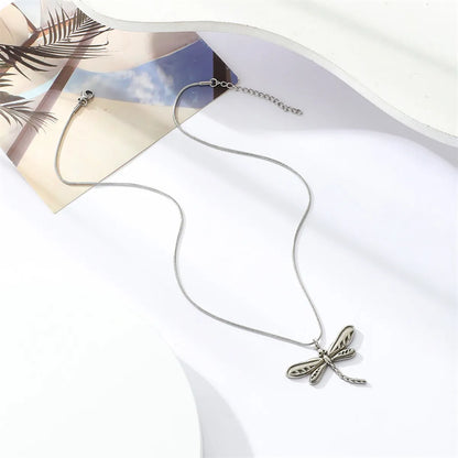 304 Stainless Steel Simple Style Commute Dragonfly Pendant Necklace