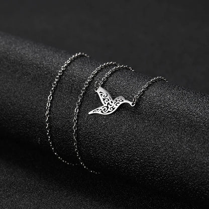 Wholesale Jewelry Simple Style Hummingbird 304 Stainless Steel Silver Plated Hollow Out Pendant Necklace