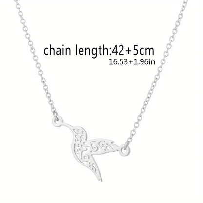 Wholesale Jewelry Simple Style Hummingbird 304 Stainless Steel Silver Plated Hollow Out Pendant Necklace