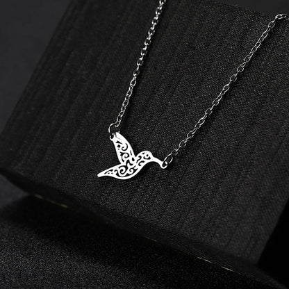 Wholesale Jewelry Simple Style Hummingbird 304 Stainless Steel Silver Plated Hollow Out Pendant Necklace