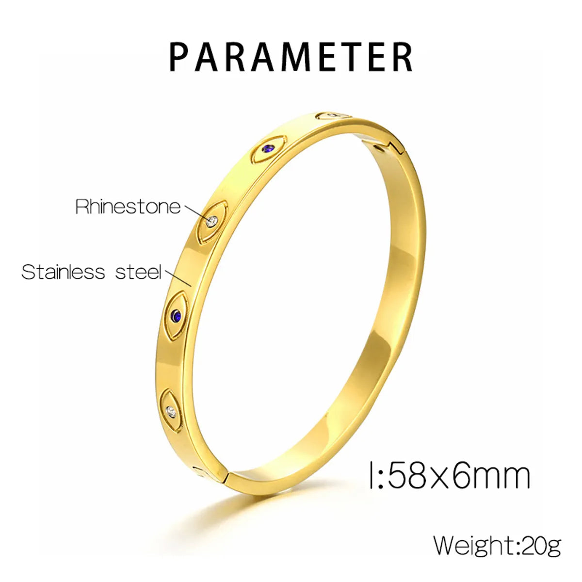 Simple Style Devil'S Eye 304 Stainless Steel 18K Gold Plated Rhinestones Bangle In Bulk