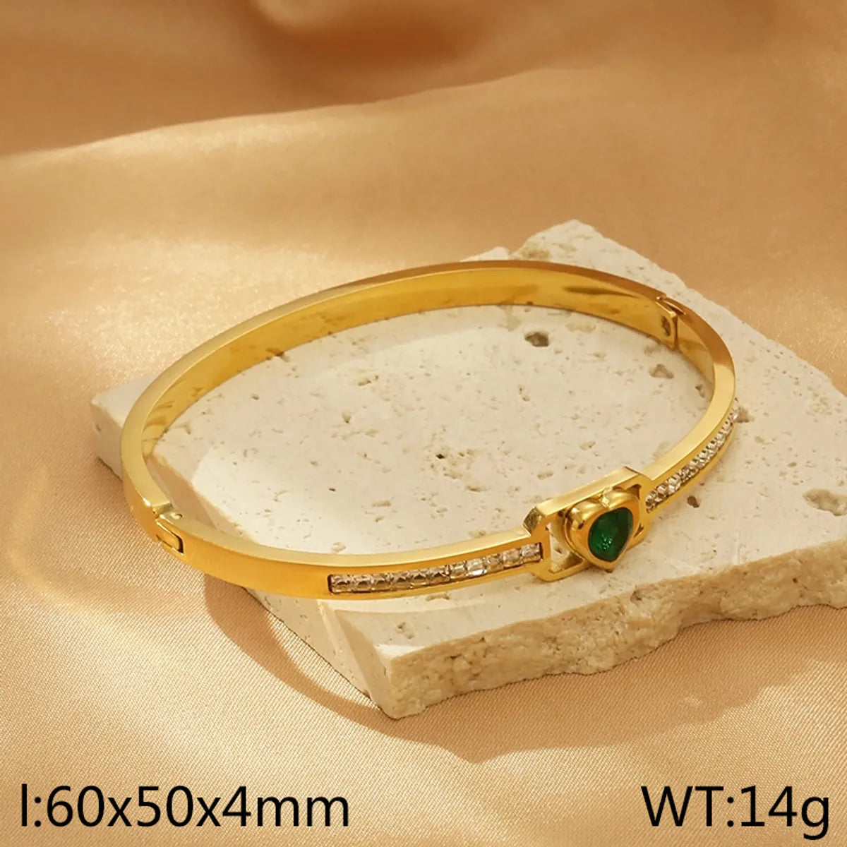 Simple Style Heart Shape 304 Stainless Steel 18K Gold Plated Rhinestones Bangle In Bulk