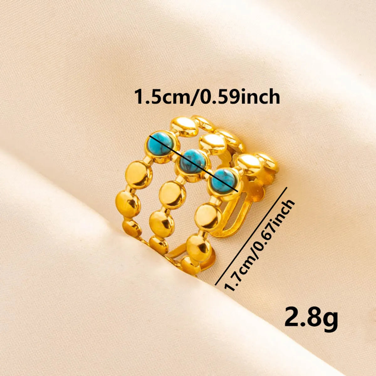 304 Stainless Steel Simple Style Inlay Round Artificial Gemstones Rings