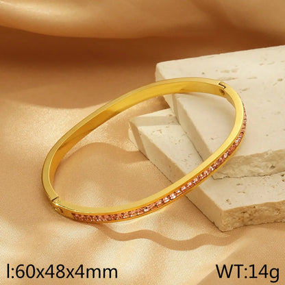 Simple Style Solid Color 304 Stainless Steel 18K Gold Plated Rhinestones Bangle In Bulk