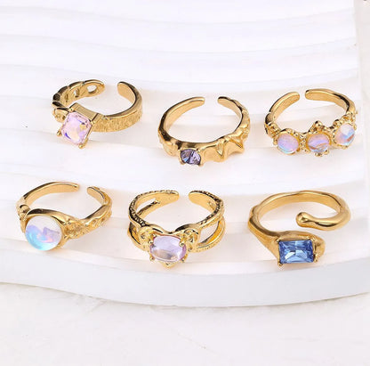 304 Stainless Steel Simple Style Inlay Solid Color Zircon Rings