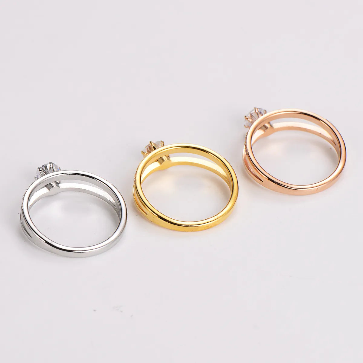 304 Stainless Steel Simple Style Shiny Geometric Zircon Rings