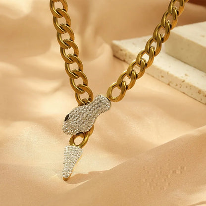 304 Stainless Steel 18K Gold Plated Simple Style Snake Pendant Necklace