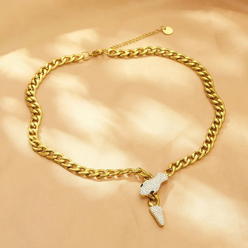 304 Stainless Steel 18K Gold Plated Simple Style Snake Pendant Necklace