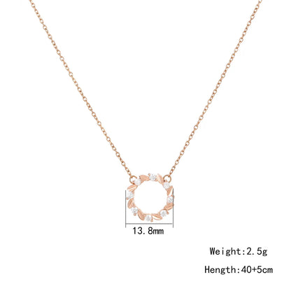 Wholesale Jewelry Fairy Style Elegant Lady Circle 304 Stainless Steel Sterling Silver Zircon Rose Gold Plated Inlay Pendant Necklace