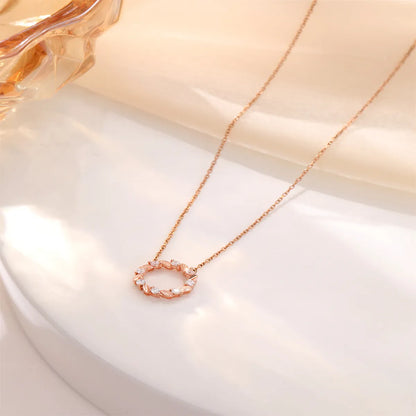 Wholesale Jewelry Fairy Style Elegant Lady Circle 304 Stainless Steel Sterling Silver Zircon Rose Gold Plated Inlay Pendant Necklace