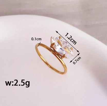 304 Stainless Steel Titanium Steel 18K Gold Plated Basic Simple Style Classic Style Inlay Geometric Rhinestones Rings