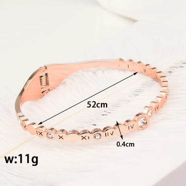 Basic Simple Style Classic Style Geometric Roman Numeral 304 Stainless Steel Titanium Steel Rose Gold Plated Rhinestones Bangle In Bulk