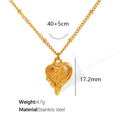 304 Stainless Steel Titanium Steel 18K Gold Plated Casual Retro Hollow Out Inlay Heart Shape Tulip Zircon Pendant Necklace