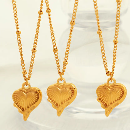 304 Stainless Steel Titanium Steel 18K Gold Plated Casual Retro Hollow Out Inlay Heart Shape Tulip Zircon Pendant Necklace