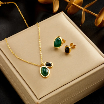 Wholesale Jewelry Elegant Lady Simple Style Water Droplets 304 Stainless Steel Titanium Steel Acrylic 18K Gold Plated Plating Inlay Earrings Necklace Jewelry Set