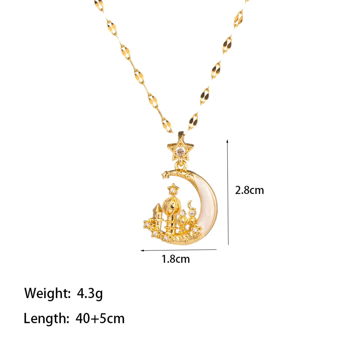 304 Stainless Steel 18K Gold Plated Elegant Artistic Commute Polishing Inlay Moon Dolphin Bow Knot Acrylic Artificial Rhinestones Pendant Necklace