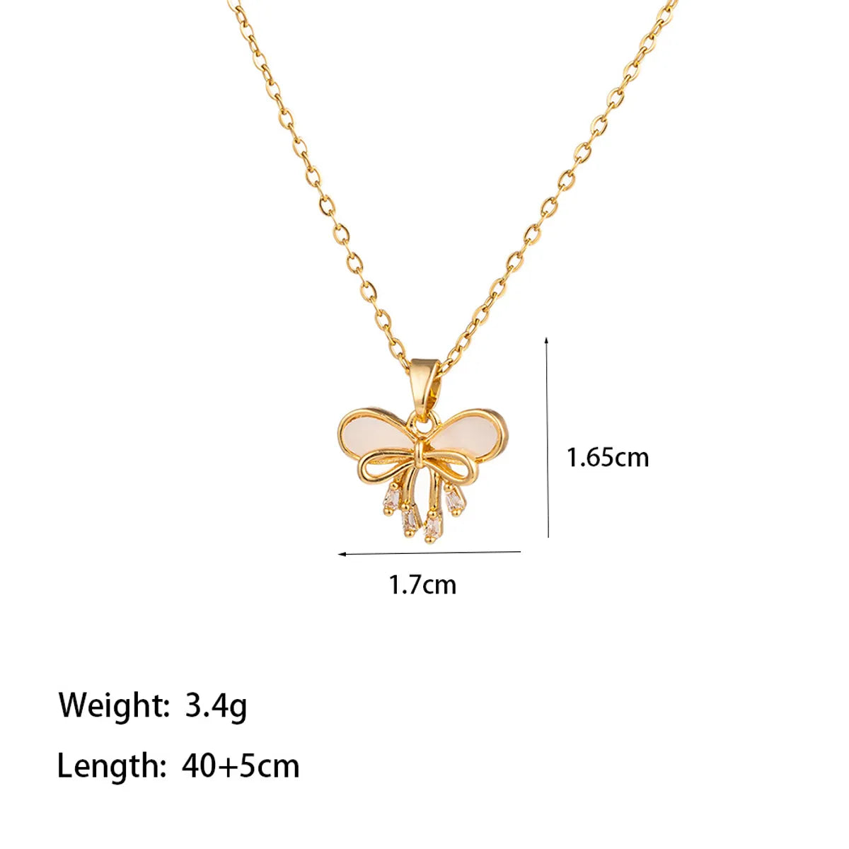 304 Stainless Steel 18K Gold Plated Elegant Artistic Commute Polishing Inlay Moon Dolphin Bow Knot Acrylic Artificial Rhinestones Pendant Necklace