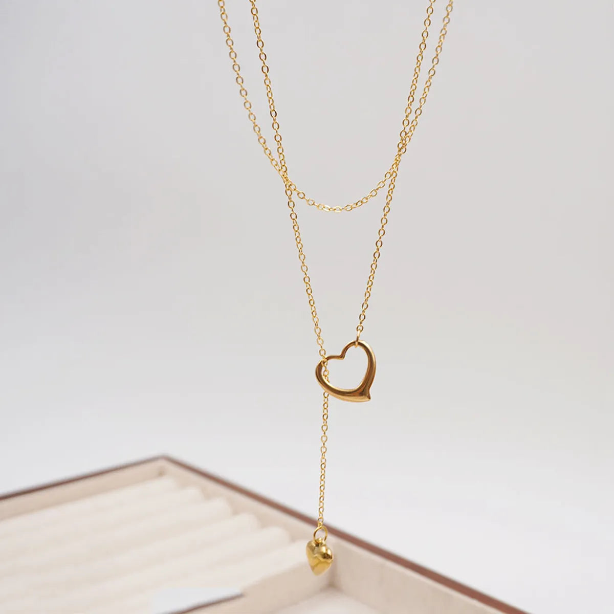 304 Stainless Steel Titanium Steel Gold Plated IG Style Casual Simple Style Handmade Hollow Out Heart Shape Double Layer Necklaces