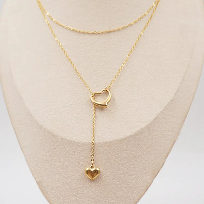 304 Stainless Steel Titanium Steel Gold Plated IG Style Casual Simple Style Handmade Hollow Out Heart Shape Double Layer Necklaces