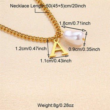 304 Stainless Steel Titanium Steel IG Style Simple Style Pearl Letter Pendant Necklace