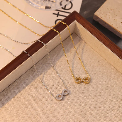 304 Stainless Steel White Gold Plated Gold Plated Casual Simple Style Inlay Infinity Artificial Diamond Pendant Necklace