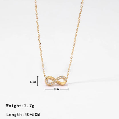 304 Stainless Steel White Gold Plated Gold Plated Casual Simple Style Inlay Infinity Artificial Diamond Pendant Necklace