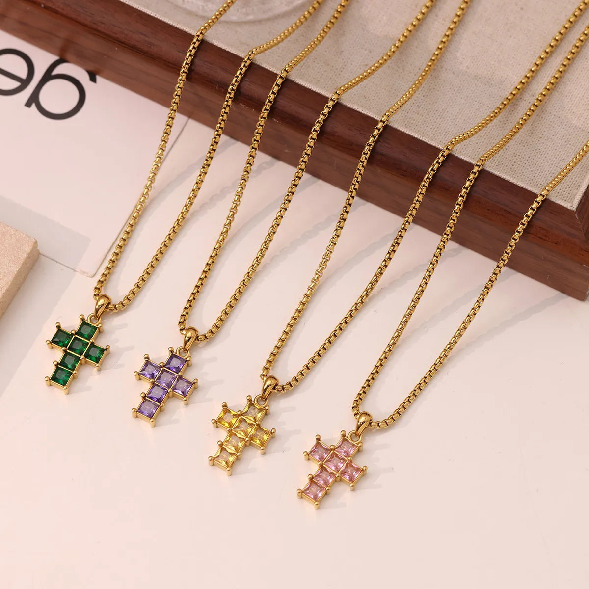 304 Stainless Steel White Gold Plated Gold Plated Luxurious Sweet Plating Inlay Cross Diamond Pendant Necklace