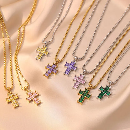 304 Stainless Steel White Gold Plated Gold Plated Luxurious Sweet Plating Inlay Cross Diamond Pendant Necklace