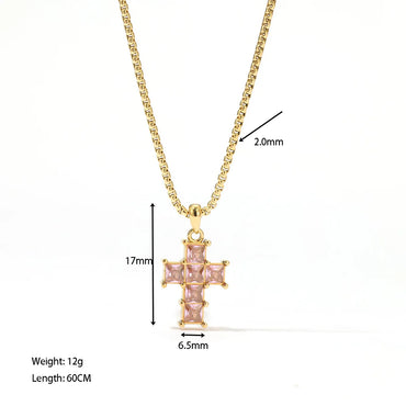 304 Stainless Steel White Gold Plated Gold Plated Luxurious Sweet Plating Inlay Cross Diamond Pendant Necklace