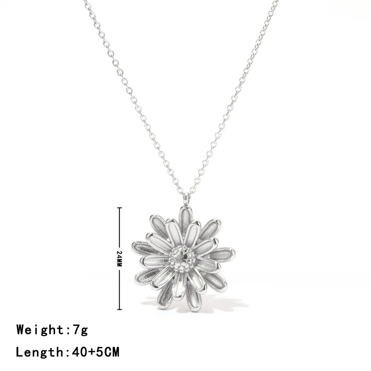 304 Stainless Steel White Gold Plated Gold Plated Modern Style Simple Style Classic Style Plating Flower Pendant Necklace