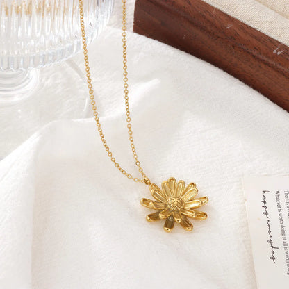 304 Stainless Steel White Gold Plated Gold Plated Modern Style Simple Style Classic Style Plating Flower Pendant Necklace