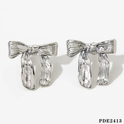 Wholesale Jewelry Simple Style Classic Style Bow Knot 316 Stainless Steel  No Inlaid 16K Gold Plated White Gold Plated Gold Plated Earrings Necklace