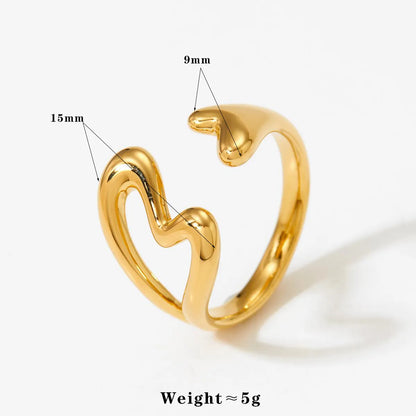 316 Stainless Steel  16K Gold Plated White Gold Plated Sweet Heart Shape Open Rings