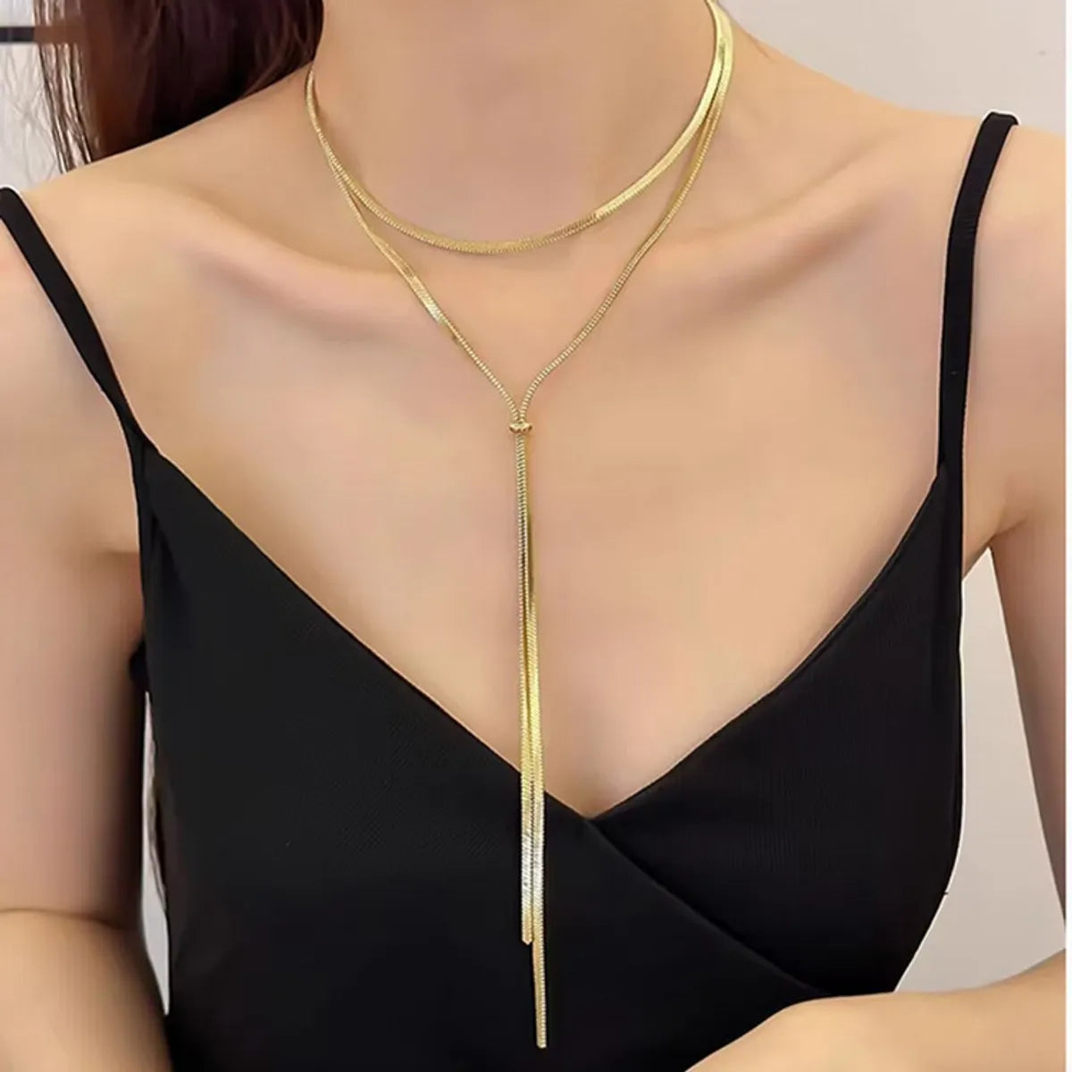 Wholesale Jewelry Casual Classic Style Geometric 316 Stainless Steel  18K Gold Plated Long Necklace