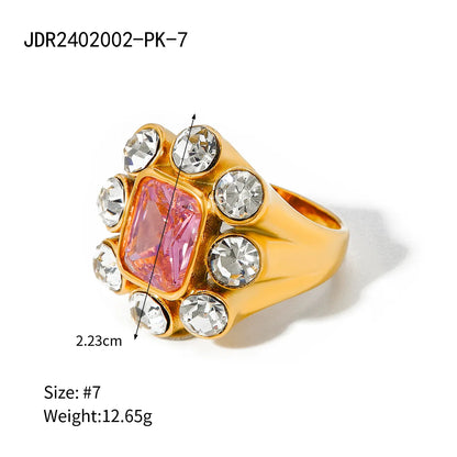 316 Stainless Steel  18K Gold Plated IG Style Inlay Rectangle Zircon Rings