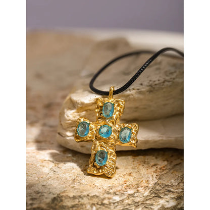 316 Stainless Steel  18K Gold Plated IG Style Modern Style Classic Style Inlay Cross Rhinestones Pendant Necklace