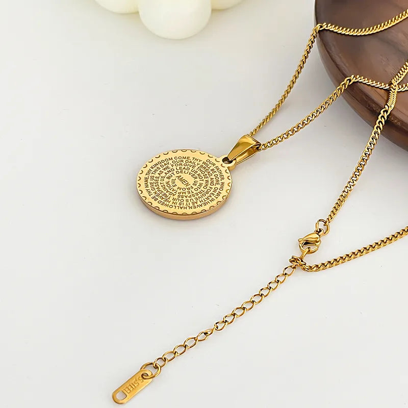 316 Stainless Steel  18K Gold Plated Plating Inlay Round Rhinestones Pendant Necklace