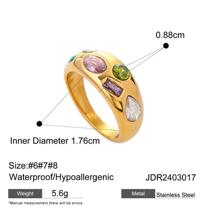 316 Stainless Steel  18K Gold Plated Simple Style Classic Style Plating Inlay Color Block Zircon Rings