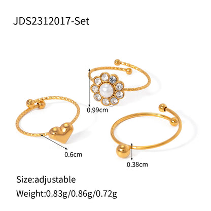 Wholesale Jewelry Simple Style Classic Style Flower 304 Stainless Steel Rhinestones 18K Gold Plated Plating Inlay Rings