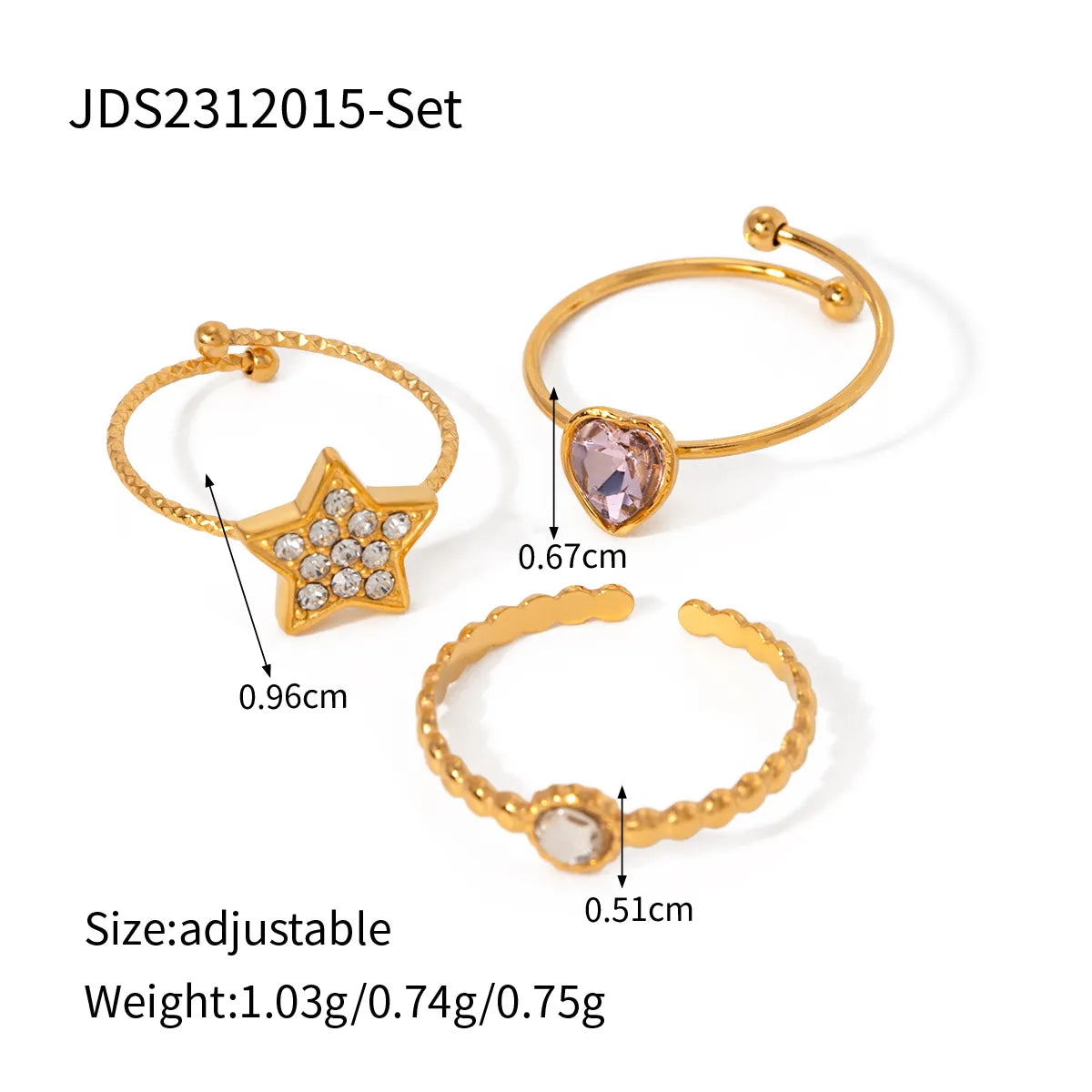 Wholesale Jewelry Simple Style Classic Style Pentagram Heart Shape 304 Stainless Steel Rhinestones 18K Gold Plated Plating Inlay Rings