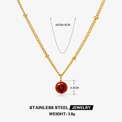 316 Stainless Steel  18K Gold Plated Simple Style Classic Style Plating Inlay Solid Color Artificial Rhinestones Pendant Necklace