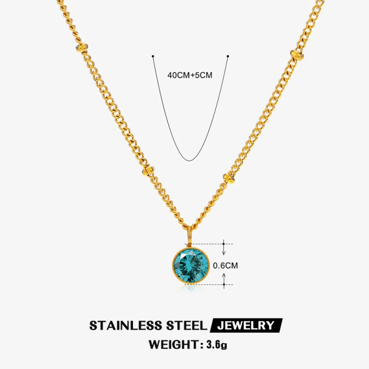 316 Stainless Steel  18K Gold Plated Simple Style Classic Style Plating Inlay Solid Color Artificial Rhinestones Pendant Necklace