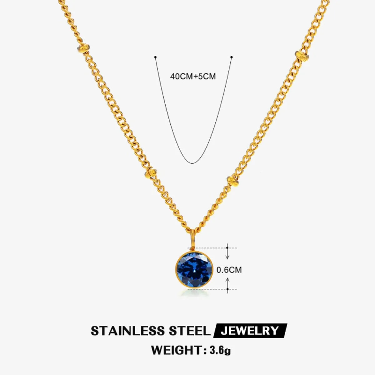 316 Stainless Steel  18K Gold Plated Simple Style Classic Style Plating Inlay Solid Color Artificial Rhinestones Pendant Necklace